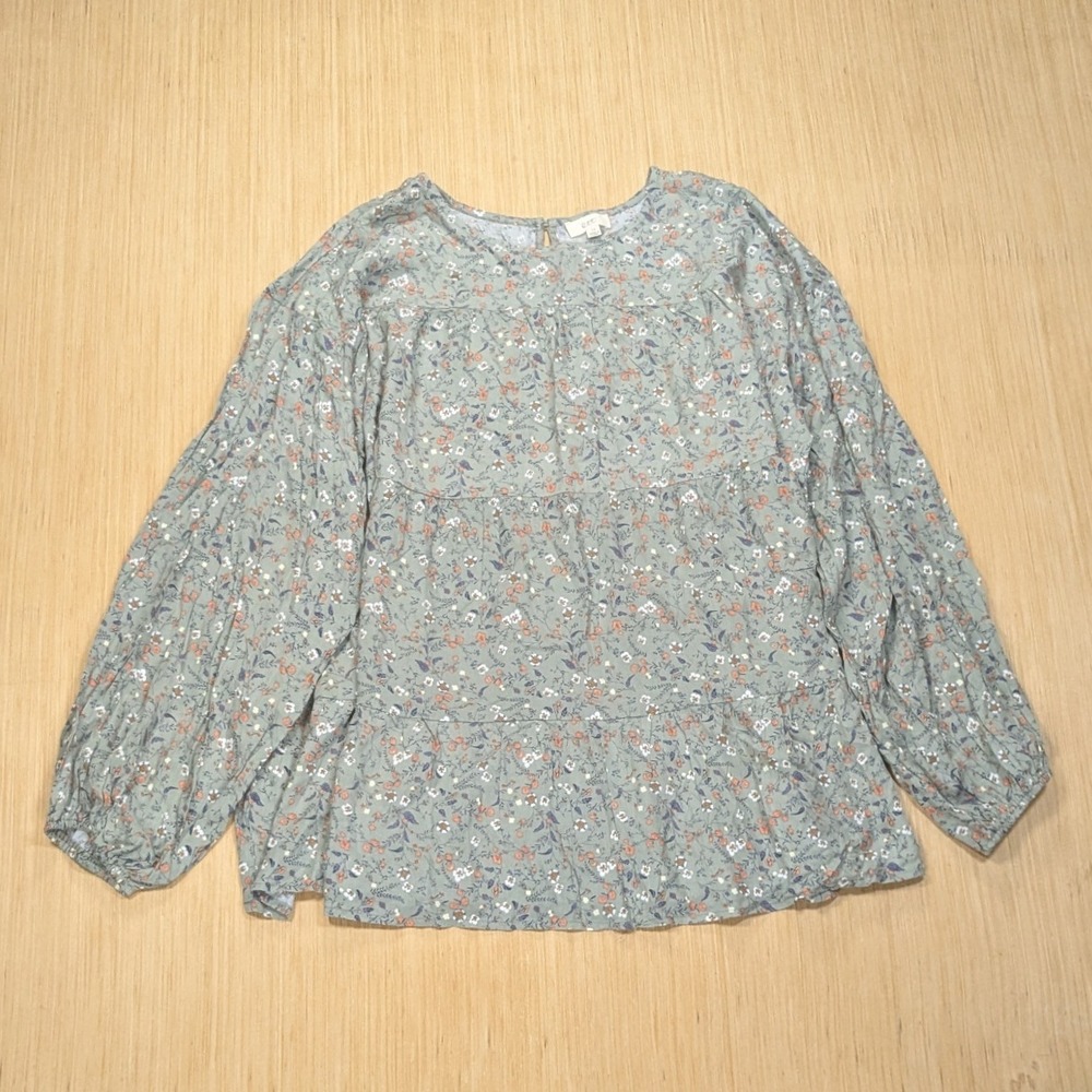 OTT Blouse Floral Peplum Sage‎ Green Cottagecore Boho Flowy Casual Women's 1X